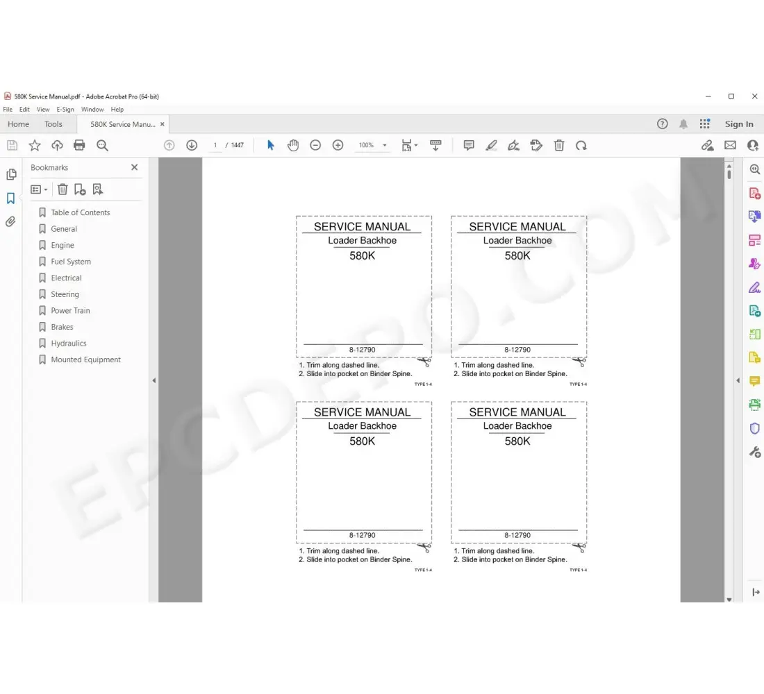 Case Backhoe loader 580K service manual
